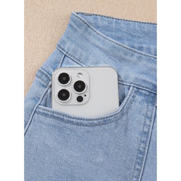 Women Stretch Denim Jeans High-Waisted Straight Leg Casual Pants - Picture 8 of 9